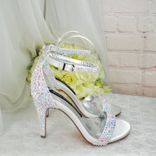 Load image into Gallery viewer, Wedding Day Elegance Sparkling Bridal Heels Classic White Bride Shoes Matching Clutch Bag