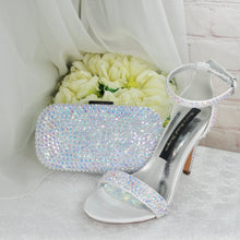 Load image into Gallery viewer, Wedding Day Elegance Sparkling Bridal Heels Classic White Bride Shoes Matching Clutch Bag