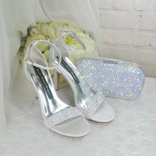 Load image into Gallery viewer, Wedding Day Elegance Sparkling Bridal Heels Classic White Bride Shoes Matching Clutch Bag