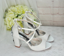 Load image into Gallery viewer, Ivory Shimmer Block Heel Bridal Sandals