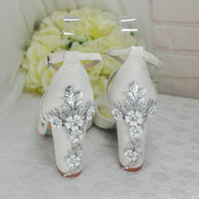 Load image into Gallery viewer, Ivory Shimmer Block Heel Bridal Sandals