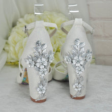 Load image into Gallery viewer, Ivory Shimmer Block Heel Bridal Sandals
