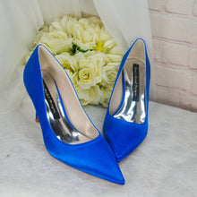 Load image into Gallery viewer, Elegant Black Satin Evening Shoe | Pointed Toe Court Shoes available in a range of colours