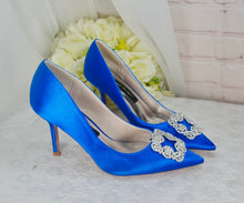 Load image into Gallery viewer, Satin Court Shoes with Designer Square Crystal Shoe Decoration - Other Colours