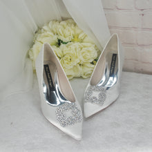 Load image into Gallery viewer, Kitten Heel Satin Bridal Shoes with Designer Square Crystal Shoe Clip - Other Colours