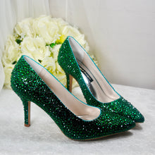 Load image into Gallery viewer, Emerald Green Crystal Heels with Matching Clutch Bag