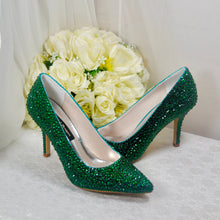 Load image into Gallery viewer, Emerald Green Crystal Heels with Matching Clutch Bag