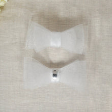 Load image into Gallery viewer, Wedding Shoe Clips, White Bow Clip Bridal Shoe, White Bows Handmade Clips For Bride. Custom Colour Structured Wedding Shoe Bows