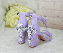 Load image into Gallery viewer, Lilac Satin Block Heel Bridal Sandals