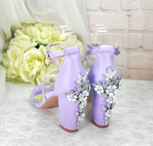 Load image into Gallery viewer, Lilac Satin Block Heel Bridal Sandals