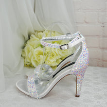 Load image into Gallery viewer, Wedding Day Elegance Sparkling Bridal Heels Classic White Bride Shoes Matching Clutch Bag