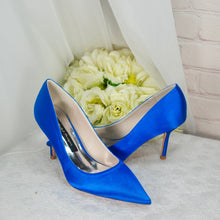 Load image into Gallery viewer, Elegant Black Satin Evening Shoe | Pointed Toe Court Shoes available in a range of colours