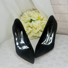 Load image into Gallery viewer, Elegant Black Satin Evening Shoe | Pointed Toe Court Shoes available in a range of colours