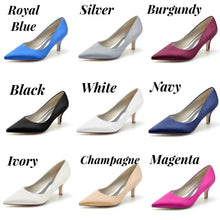 Load image into Gallery viewer, Kitten Heel Satin Bridal Shoes with Designer Square Crystal Shoe Clip - Other Colours