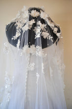 Load image into Gallery viewer, 3D Embroidered Floral and Pearl Wedding Veil, 100-300cm