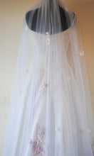 Load image into Gallery viewer, Beautiful cathedral wedding veil 3D Pink embroidered flowers, floral wedding veil, white bridal veil with exquisite floral embroidery