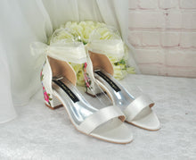 Load image into Gallery viewer, Ivory Satin Bridal Sandals with Floral Embroidery