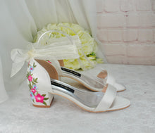 Load image into Gallery viewer, Ivory Satin Bridal Sandals with Floral Embroidery