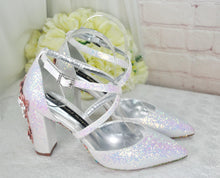 Load image into Gallery viewer, Iridescent Unicorn Glitter Block Heel Sandals with Custom Cherry Blossom