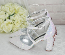 Load image into Gallery viewer, Iridescent Unicorn Glitter Block Heel Sandals with Custom Cherry Blossom