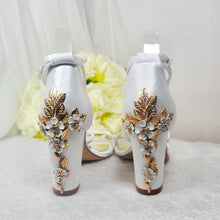 Load image into Gallery viewer, Iridescent Unicorn Glitter Block Heel Sandals with Custom Cherry Blossom