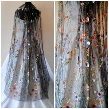 Load image into Gallery viewer, Beautiful black wedding veil bright embroidered flowers