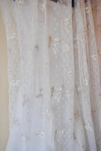 Load image into Gallery viewer, Soft Embroidered Veil Bridal White Swiss Dot Fabric with White Flowers and Shimmering Gold Embroidery