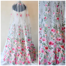 Load image into Gallery viewer, Bright Rose Embroidered Bridal Veil,