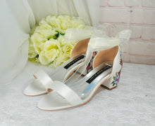 Load image into Gallery viewer, Ivory Satin Bridal Sandals with Floral Embroidery