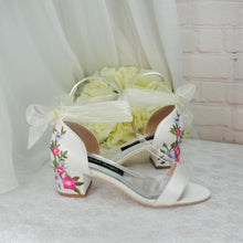 Load image into Gallery viewer, Ivory Satin Bridal Sandals with Floral Embroidery