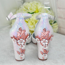 Load image into Gallery viewer, Iridescent Unicorn Glitter Block Heel Sandals with Custom Cherry Blossom