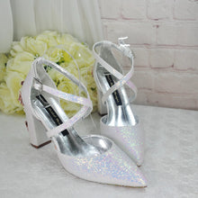 Load image into Gallery viewer, Iridescent Unicorn Glitter Block Heel Sandals with Custom Cherry Blossom