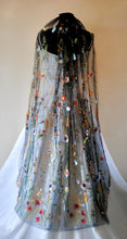 Load image into Gallery viewer, Beautiful black wedding veil bright embroidered flowers