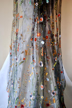 Load image into Gallery viewer, Beautiful black wedding veil bright embroidered flowers