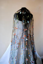 Load image into Gallery viewer, Beautiful black wedding veil bright embroidered flowers