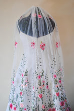 Load image into Gallery viewer, Bright Rose Embroidered Bridal Veil,