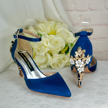 Load image into Gallery viewer, Ivory Satin Low Heel Bridal Sandals with Cherry Blossom