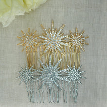 Load image into Gallery viewer, Celestial Star Bridal Hair Comb, Crystal Wedding Hair Accessory for Brides, Handmade Silver or Gold Slide