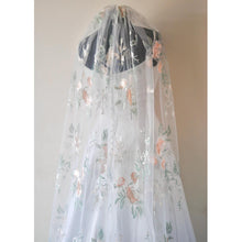 Load image into Gallery viewer, Champagne Wedding Veil Floral Embroidered Wild Rose Bridal Accessory Unique Veil with Comb