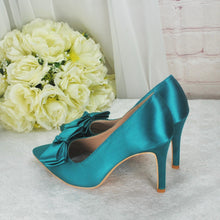 Load image into Gallery viewer, Stunning Teal Satin Heels Clutch Bag Fascinator Hat