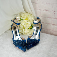 Load image into Gallery viewer, Navy Blue Fascinator Hat, Clutch Bag and Satin Heels