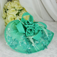 Load image into Gallery viewer, Mint Green Fascinator Hat with beautiful floral beaded details