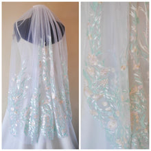 Load image into Gallery viewer, Embroidered Wedding Veil, Floral Wedding Veil, Flower Wedding Veil