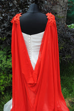 Load image into Gallery viewer, Wedding Cape - Chiffon Bridal Cloak with Lace - Red | 200cm Alternative Wedding Veil Floor Length Winter Wedding