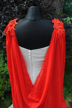 Load image into Gallery viewer, Wedding Cape - Chiffon Bridal Cloak with Lace - Red | 200cm Alternative Wedding Veil Floor Length Winter Wedding