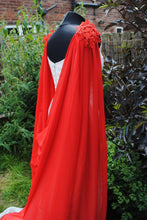 Load image into Gallery viewer, Wedding Cape - Chiffon Bridal Cloak with Lace - Red | 200cm Alternative Wedding Veil Floor Length Winter Wedding