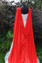 Load image into Gallery viewer, Wedding Cape - Chiffon Bridal Cloak with Lace - Red | 200cm Alternative Wedding Veil Floor Length Winter Wedding