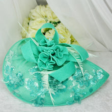 Load image into Gallery viewer, Mint Green Fascinator Hat with beautiful floral beaded details