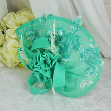 Load image into Gallery viewer, Mint Green Fascinator Hat with beautiful floral beaded details