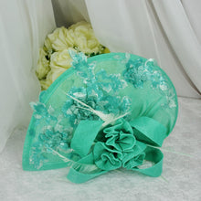Load image into Gallery viewer, Mint Green Fascinator Hat with beautiful floral beaded details